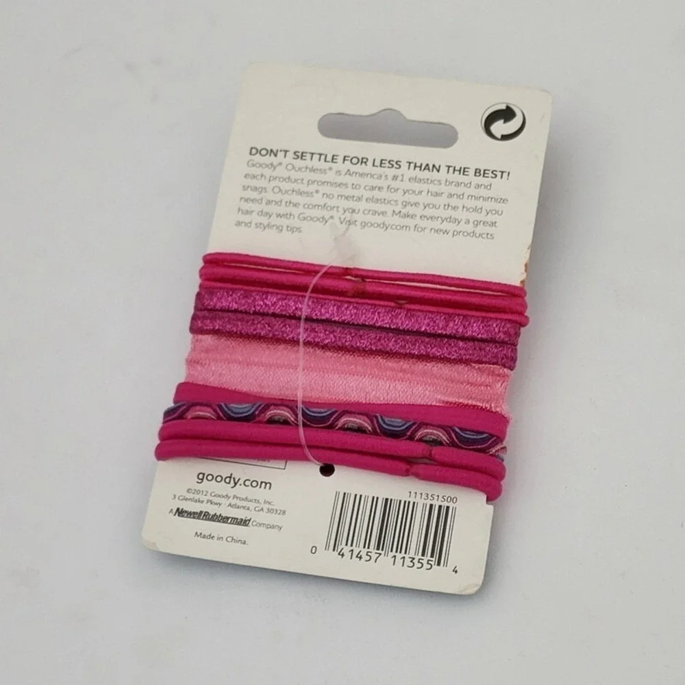 Goody Ouchless Ponytailers Ribbon Elastics Hair Ties Electric Pink Design 10-Pcs